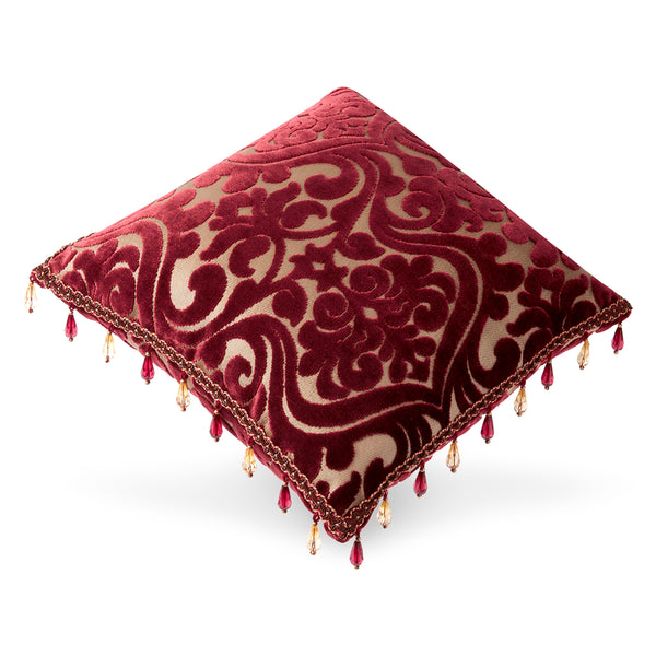 Sensual Trimmed Scarlet and Gold Velvet Throw Pillows